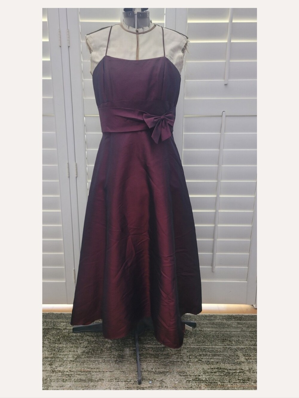After Six Burgundy Formal Dress Spaghetti Strap Bow Full Skirt